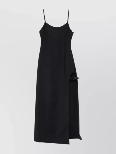 Coperni Midi Dress With Spaghetti Straps And Side Split In Black