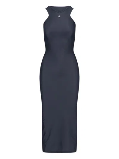 Coperni Midi Sheath Dress In Black Stretch Nylon In Blue