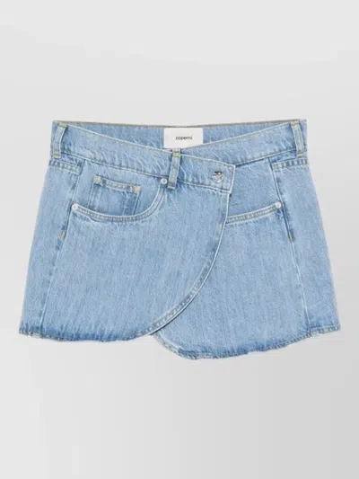 Coperni Midi Skirt Asymmetric Hem Pockets Buttons Belt In Blue