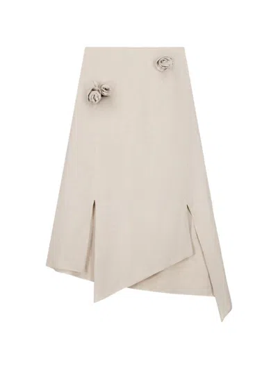 Coperni Midi Skirt With Light Beige Fabric Rose Appliqués  In Gold