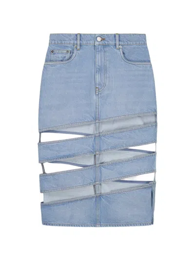 Coperni Midi Spiral Denim Skirt In Blue