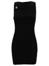 Coperni Mini Black Dress With Cut-out And Logo Detail In Ribbed Viscose Woman In Black