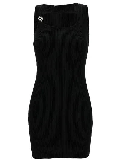 COPERNI MINI BLACK DRESS WITH CUT-OUT AND LOGO DETAIL IN RIBBED VISCOSE WOMAN DRESS