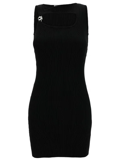 Coperni Mini Black Dress With Cut-out And Logo Detail In Ribbed Viscose Woman In Multicolor