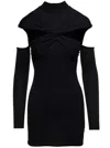 Coperni Black Mini Dress With Mock Neck And Twisted Cut-out In Wool Woman In Black