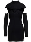 Coperni Black Mini Dress With Mock Neck And Twisted Cut-out In Wool Woman