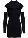 Coperni Black Mini Dress With Mock Neck And Twisted Cut-out In Wool Woman In Multicolor