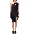 Coperni Asymmetric Fringed Mini Dress In Black