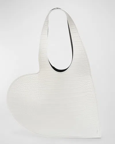 Coperni Mini Heart Croc-embossed Tote Bag In White