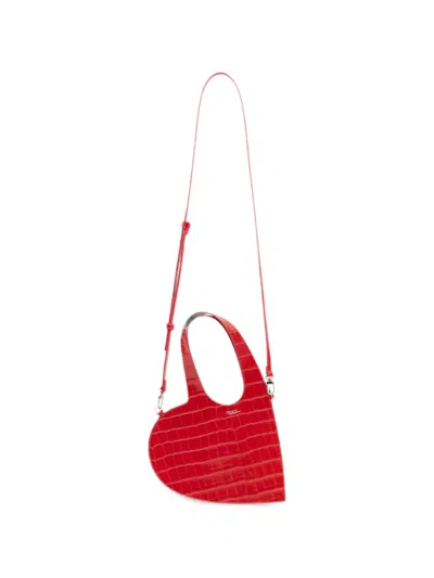 Coperni Mini Heart Croc-effect Tote Bag In Red