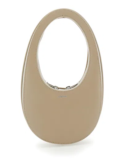 Coperni 'mini Swipe' Beige Handbag With Embossed Logo In Denim Woman