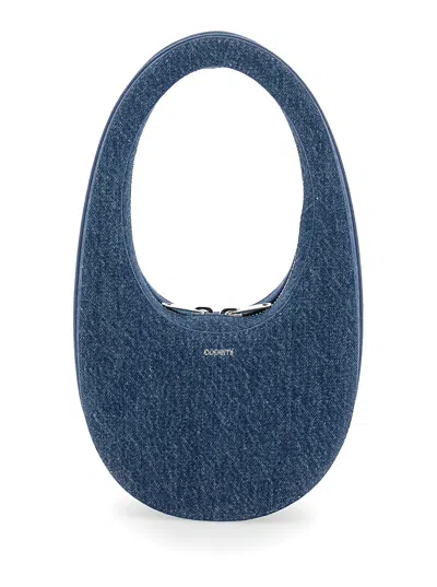 Coperni Women Swipe Denim Mini Leather Handbag In Blue