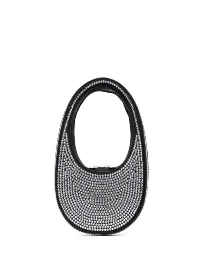 Coperni Mini Swipe Crystal Embellished Leather Handbag In Black