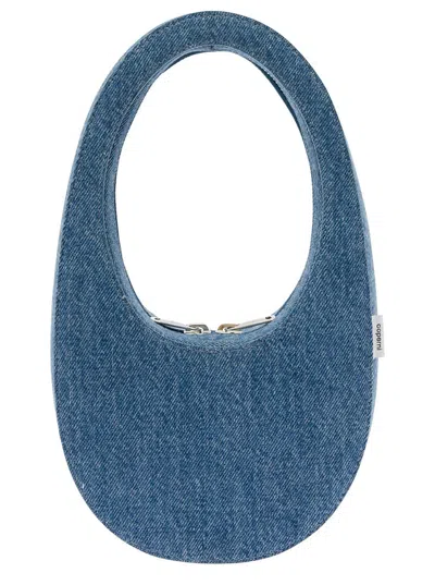Coperni 'mini Swipe' Light Blue Handbag With Embossed Logo In Denim Woman