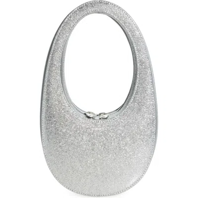 Coperni Mini Swipe Sparkle Leather Top Handle Bag In Silver