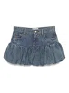Coperni Blue Miniskirt With Logo Patch On The Rear And Gathered Hem In Denim Woman In Blue