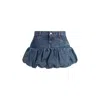 Coperni Blue Miniskirt With Logo Patch On The Rear And Gathered Hem In Denim Woman In Blue