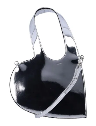 Coperni Mirrored Crossbody Baby Heart Tote Bag In Silver