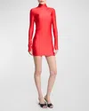 Coperni Mock-neck Long-sleeve Fitted Mini Dress In Black