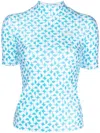 Coperni Logo-print Mock-neck Short-sleeve Fitted Top In Blau