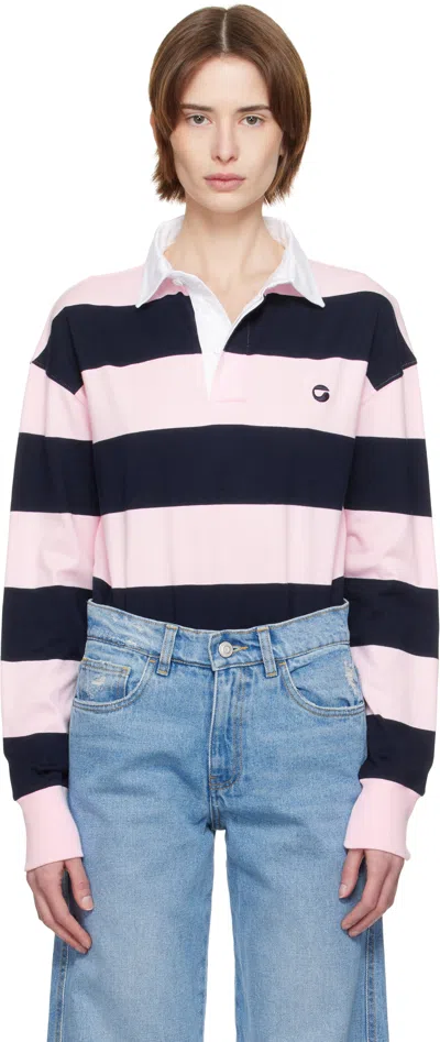 Coperni Navy & Pink Striped Bodysuit In Pink-blue