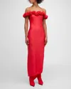 Coperni Off-shoulder Ruffle Column Gown In Red