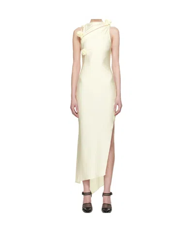 COPERNI OFF-WHITE ASYMMETRIC FLOWER GOWN MAXI DRESS