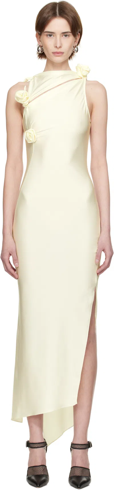 Coperni Off-white Asymmetric Flower Gown Maxi Dress In White Avorio