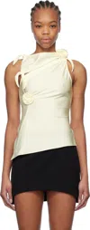 Coperni Asymmetric Rosette-detailed Satin Top In White Avorio
