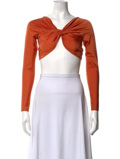 Pre-owned Coperni Off-the-shoulder Long Sleeve Crop Top In Orange