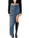 Coperni Blue Skirt With Logo Patch On The Rear And Diagonal One-leg Cut In Denim Woman In Blue Vintage