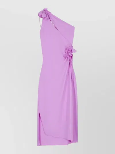 Coperni One-shoulder Midi Dress With Floral Embellishments In Purple