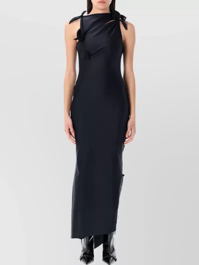 Coperni One Shoulder Floral Maxi Gown In Black