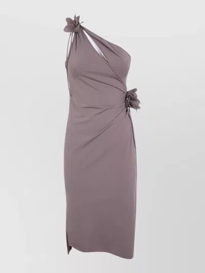 Coperni One Shoulder Midi Dress Floral Embellishments In Purple