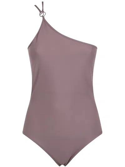 Coperni One Shoulder Swimsuit Asymmetric Neckline Ring Detail In Gray