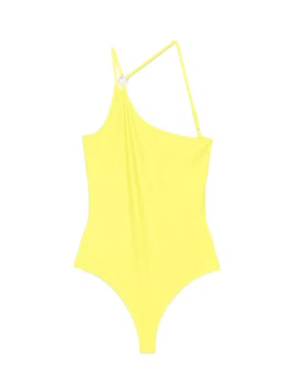 Coperni One Shoulder Swimsuit Woman Lime In Yellow