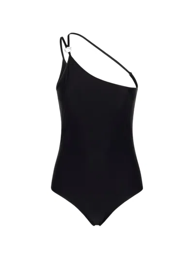 Coperni One-shoulder Logo-plaque Swimsuit In Black