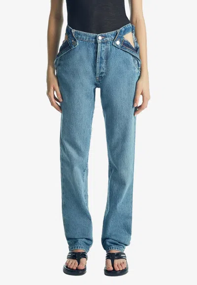 Coperni Open Hip Straight-leg Jeans In Blue