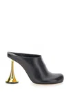 Coperni Black Leather Mules With Sculptural Gold-heel Design In Multicolor