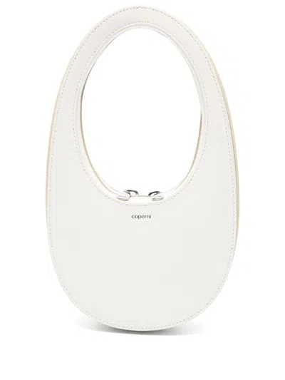 Coperni Oval-shape White Vitello Shoulder Bag With Zipper Closure