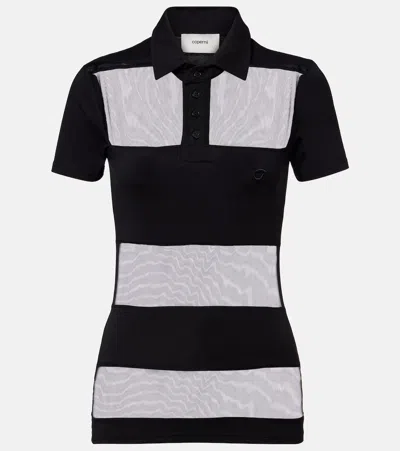 Coperni Striped Top With Polo Collar And Sheer Panels In Black