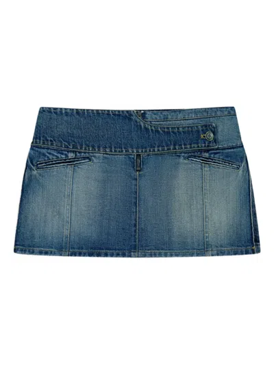 Coperni Panelled Denim Mini Straight Skirt In Blue