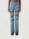 Coperni Light Blue Jeans With Cut-out Spiral Design And Logo Patch On The Rear In Denim Woman In Blue