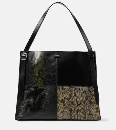 Coperni Patchwork Snake-effect Leather Tote Bag In Black