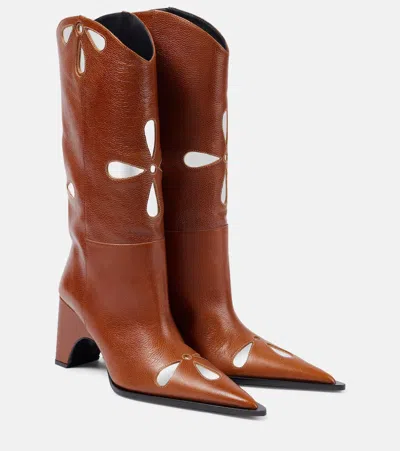 Coperni Petal Bridge Leather Cowboy Boots In Brown
