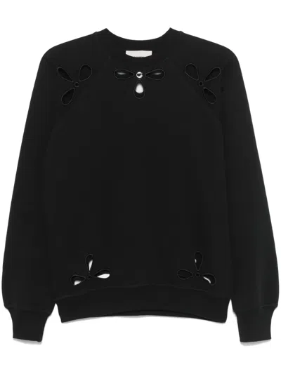 Coperni Petal-embroidered Crew-neck Sweatshirt In Black