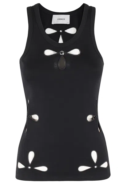 Coperni Petal-embroidered Tank Top In Black