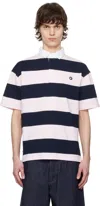 Coperni Striped Drop Shoulder Polo Top In Pink-blue