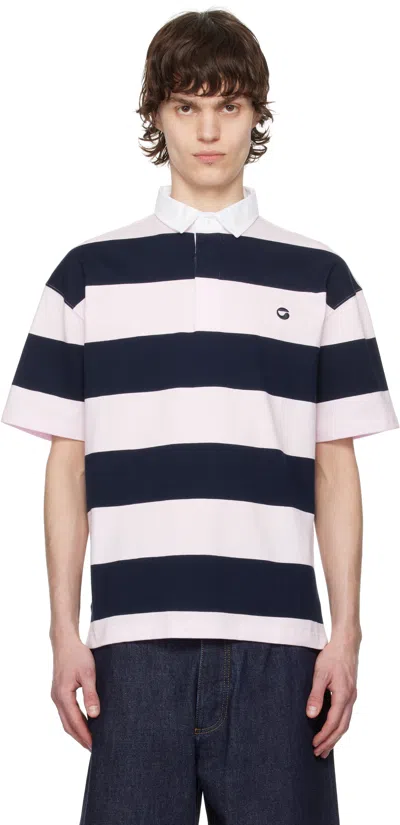 Coperni Pink & Navy Striped Polo In Pink-blue