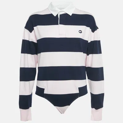 Pre-owned Coperni Pink /navy Blue Striped Cotton Polo Bodysuit M
